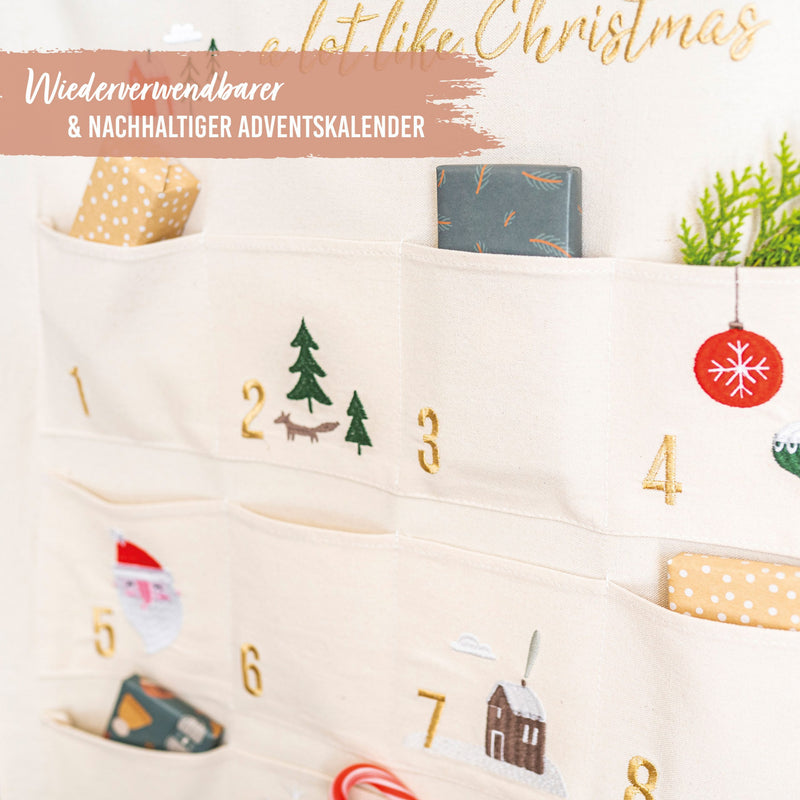 Adventskalender Wandteppich in beige-gold von Papierdrachen03