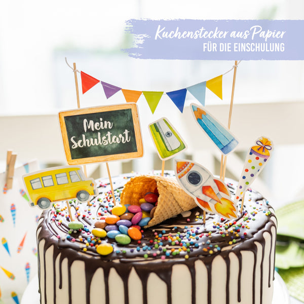 Kuchenstecker aus Papier zur Einschulung von Papierdrachen