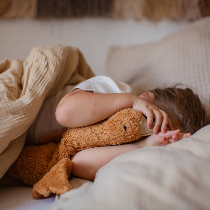 Kind im Bett mit Kleine Gans von Senger Naturwelt im Farbton Rost