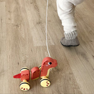 Nachziehtier Dino von small foot wird gezoegen