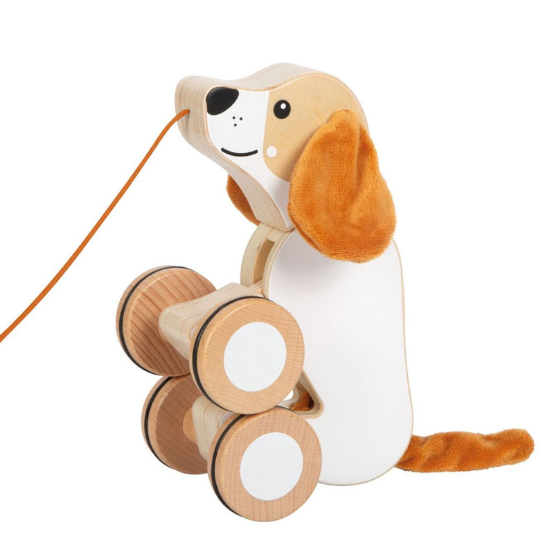 Nachziehtier Hund mit Knisterohren von small foot in sitzender Position