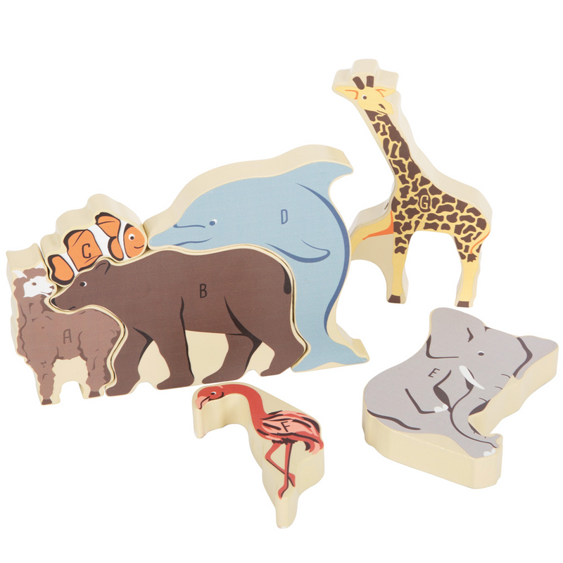 7 Puzzleteile von Holz-Buchstabenpuzzle von small foot bestehend aus 26 Tieren