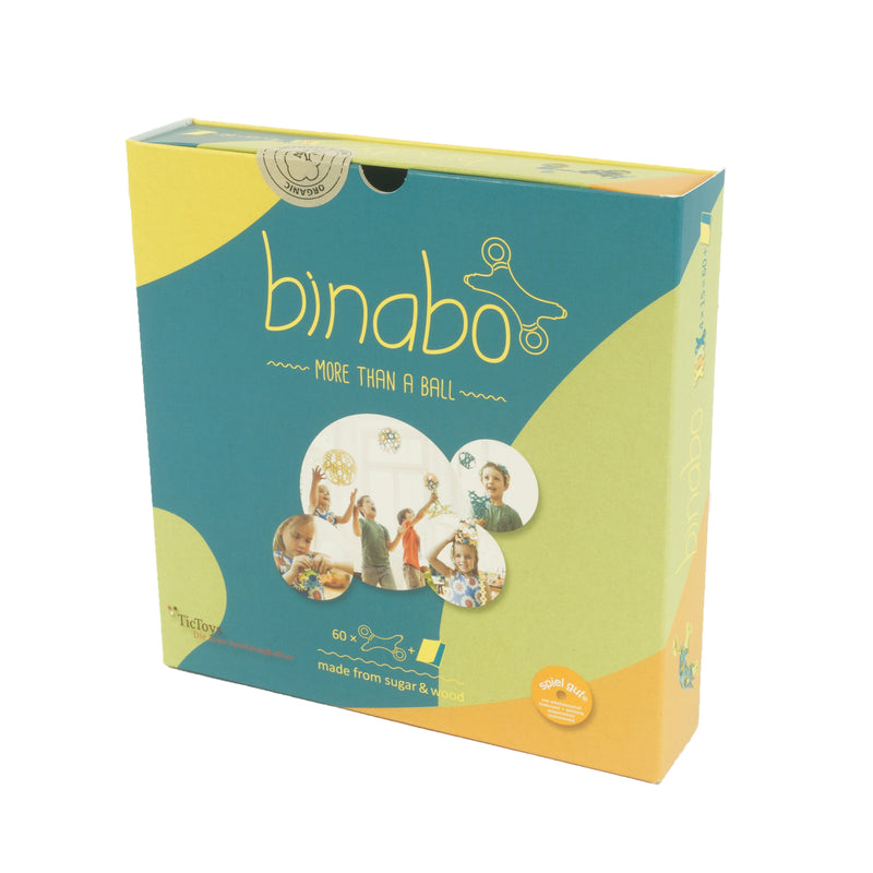 Verpackung von Binabo Konstruktionsspielzeug von TicToys bestehend aus 60 bunten Chips