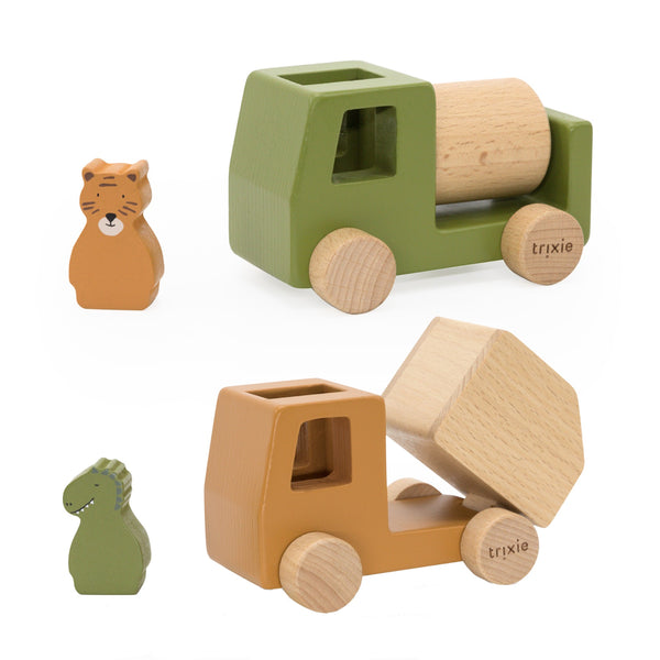 Bauwagen-Set mit Tieren aus Holz von trixie