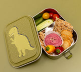 Große Lunchbox Mr. Dino von Trixie mit Essen befüllt