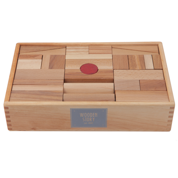 63 XL Holz-Bauklötze von Wooden Story in Naturfarben in edler Holzbox