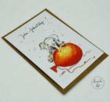 Postkarte_Elefant mit Ballon "Juhu, Geburtstag!" von Annelis Art_Geburtstagskarte_Ansicht von vorne mit Umschlag