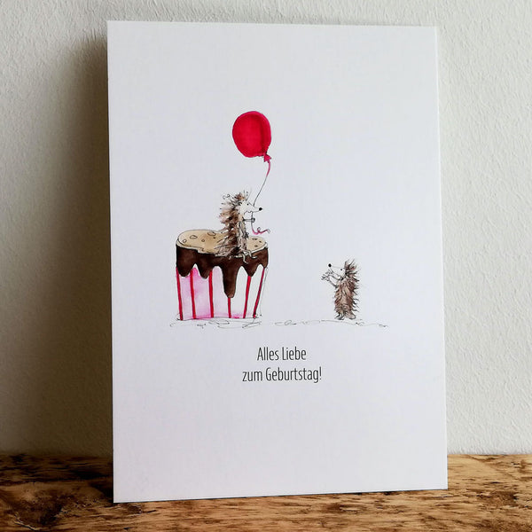 Postkarte Igel und Torte "Alles Liebe zum Geburtstag" von Annelis Art_Geburtstagskarte_Detailansicht
