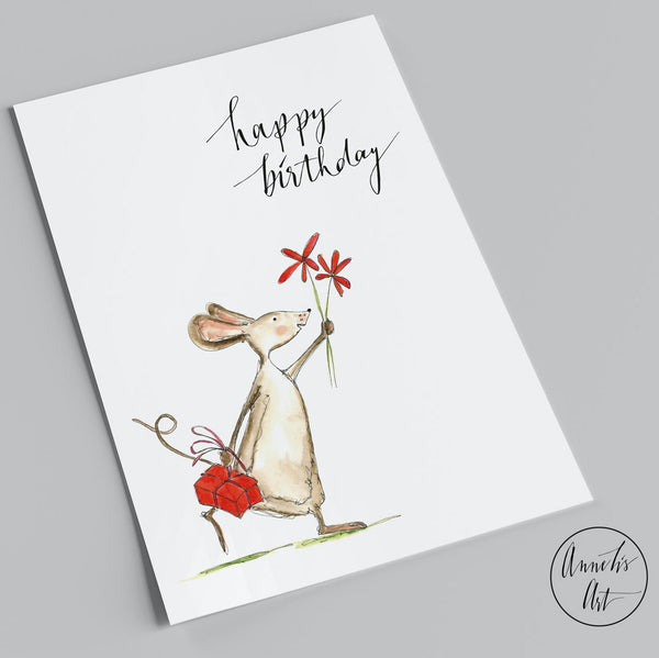 Postkarte Maus "happy birthday" von Annelis Art_Geburtstagskarte