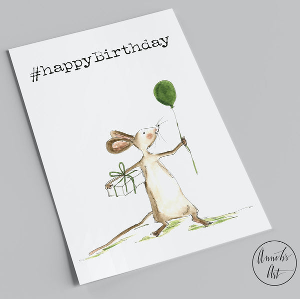 Postkarte Maus "#happyBirthday" von Annelis Art_Geburtstagskarte