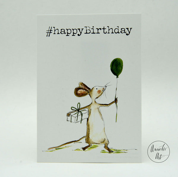 Postkarte Maus "#happyBirthday" von Annelis Art_Geburtstagskarte_Ansicht von vorne