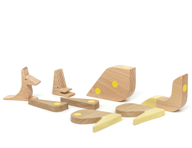 Känguru Holzpuzzle mit Magneten von ESNAF TOYS-in Einzelteile zerlegt