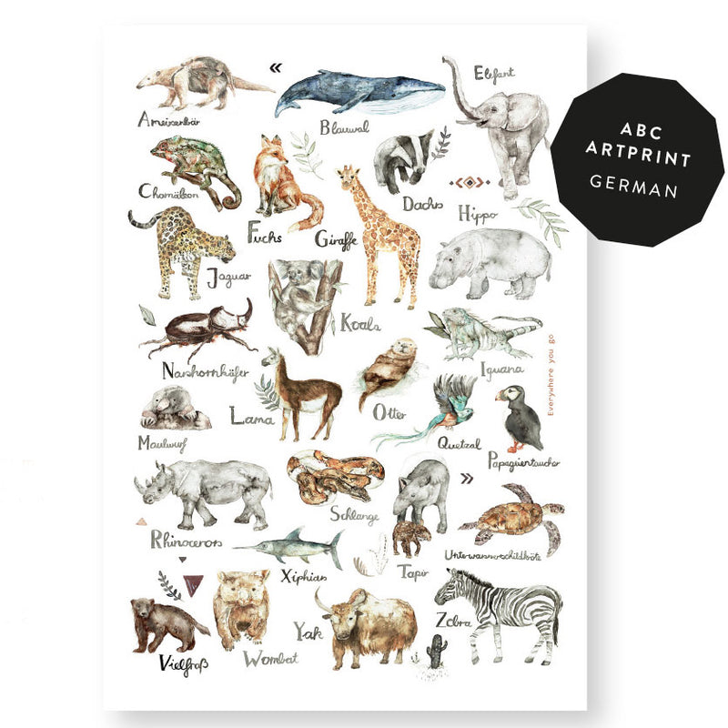 Poster Tieralphabet mit Aquarell-Artprint von Everywhere You Go_2