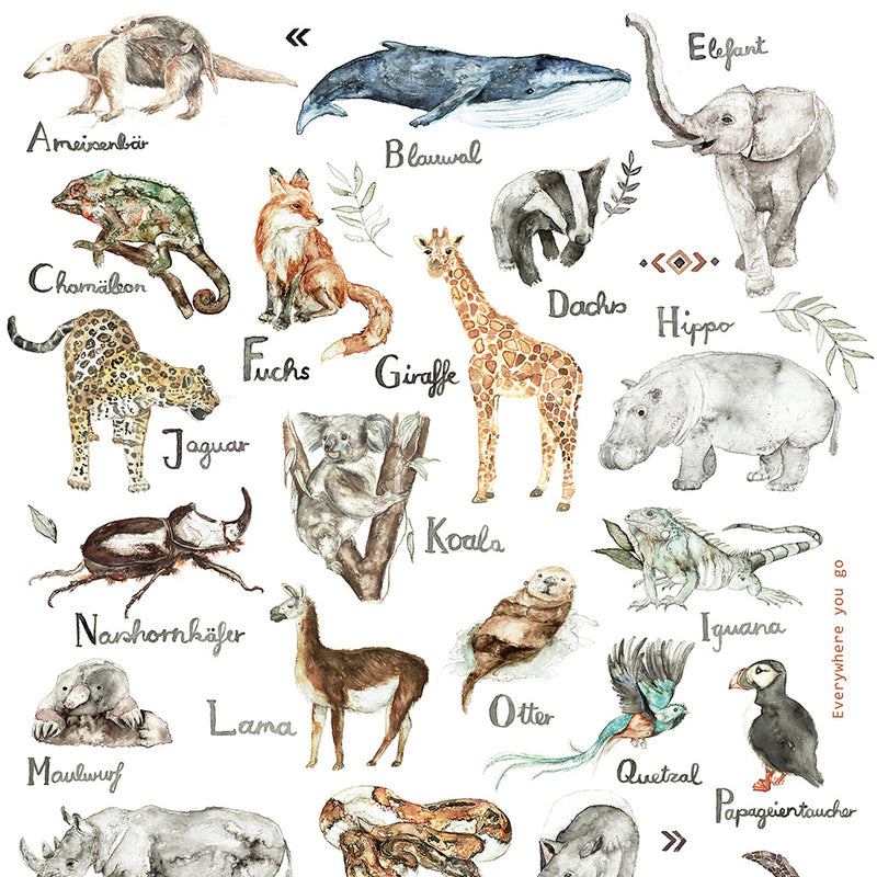 Poster Tieralphabet mit Aquarell-Artprint von Everywhere You Go_Detailansicht