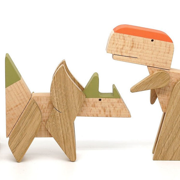 Dinosaurier Holzpuzzle mit Magneten von ESNAF TOYS-Triceratops und Tyrannosaurus Rex