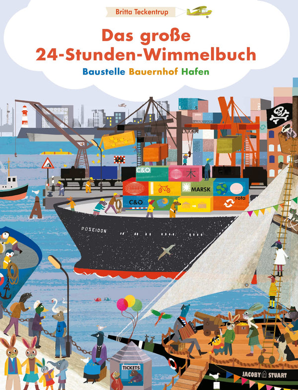 Wimmelbuch Das große 24-Stunden-Wimmelbuch. Baustelle. Bauernhof. Hafen von Britta Teckentrup_Verlagshaus Jacoby & Stuart_Buchcover