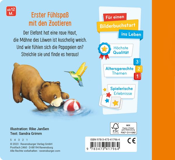Fühlbuch "Mein erstes Fühlbuch: Meine Zootiere" von Ravensburger_Rückseite