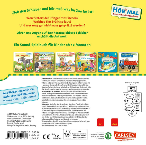 Soundbuch "Mein erstes Hör mal (Soundbuch ab 1 Jahr): Im Zoo" von Carlsen Verlag_Rückseite